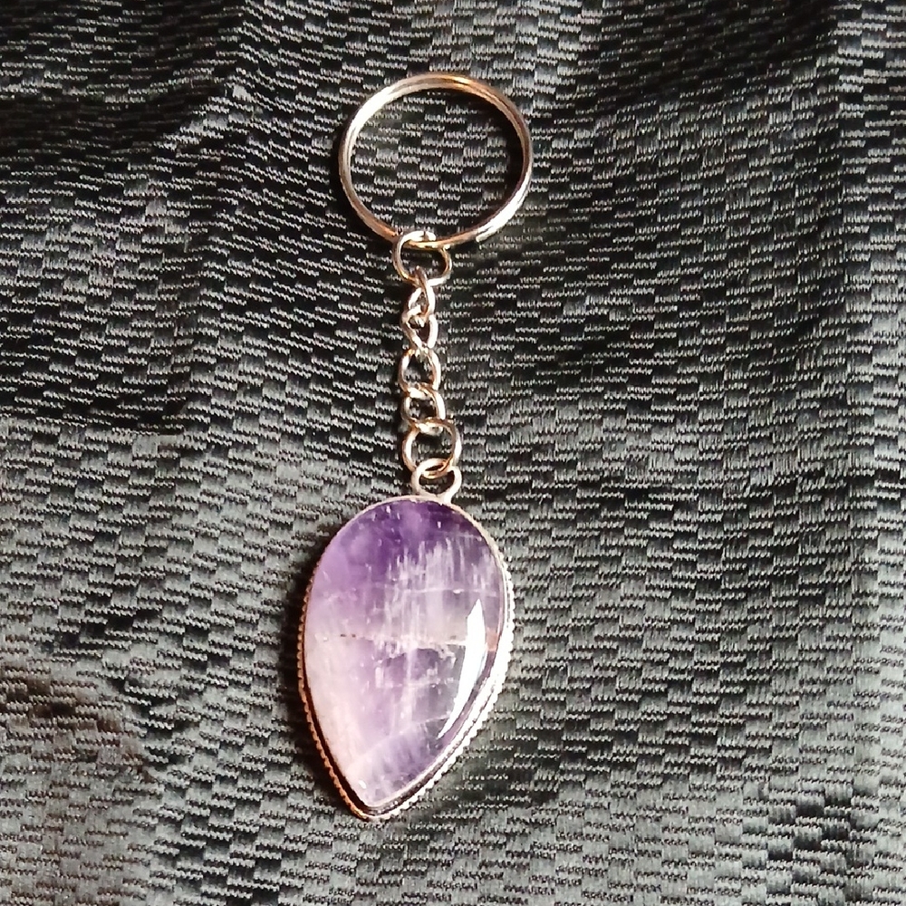 Amethyst Semi-Precious Gemstone Purple Keychain
